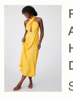 FARM Rio Sunny Yellow One-Shoulder Twist Midi Dress